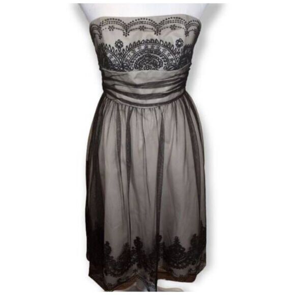 DAVID'S BRIDAL BLACK & NUDE STRAPLESS TULLE DRESS W/CAVIAR BEADING SZ.2 EUC - Picture 5 of 11